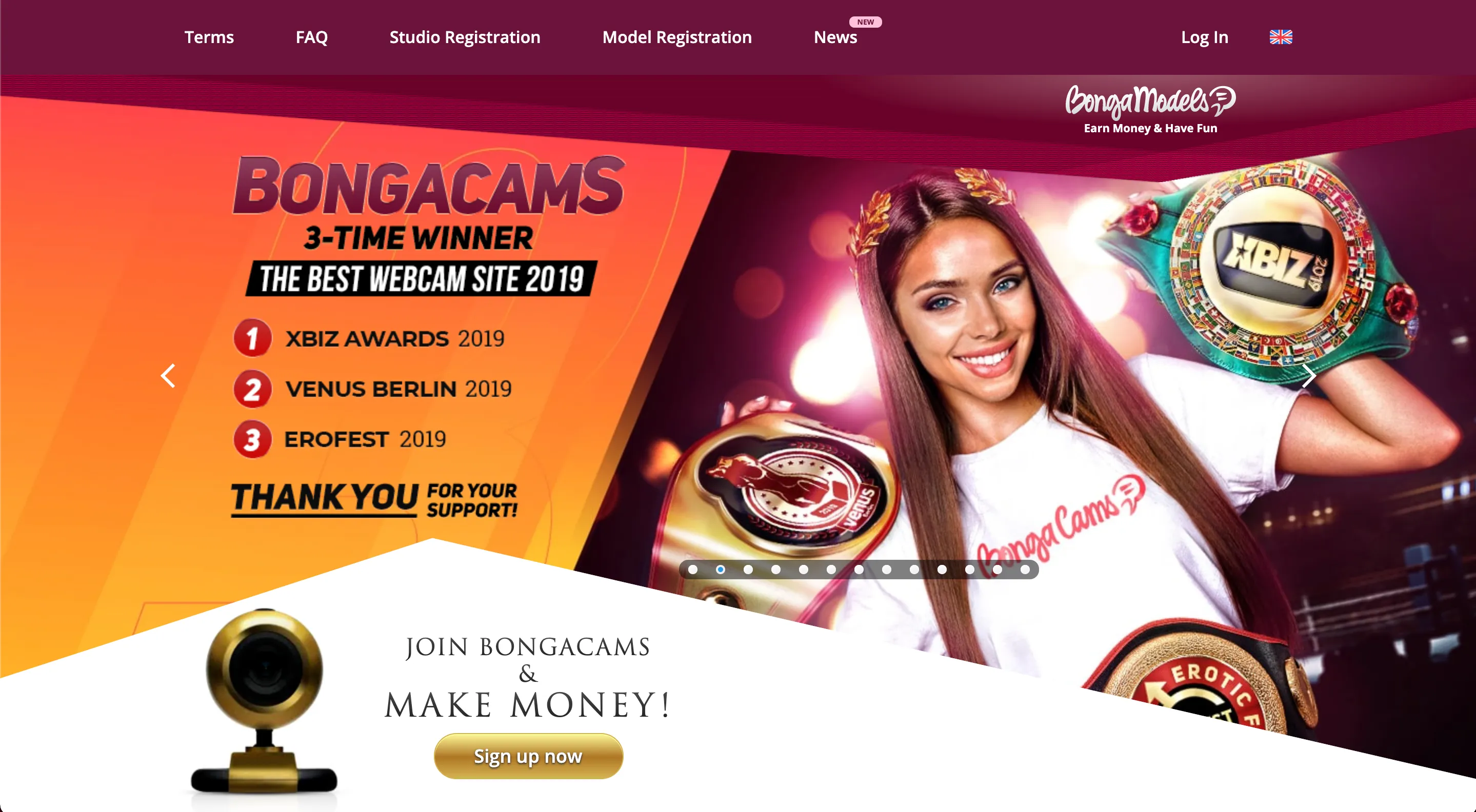 Startseite der Model-Anmeldung bei BongaModels